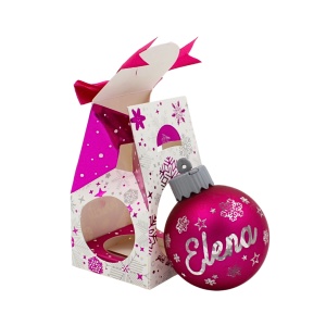 Glob de Crăciun, cu led, culoarea roz, mesaj „Elena"