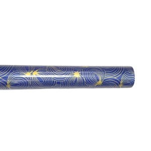 Hârtie pentru ambalat cadouri, culoarea albastru, spirală cu steluțe aurii, 200x70 cm