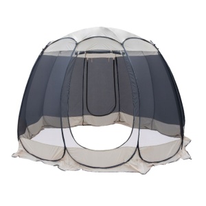 Pavilion de grădină tip cort anti-insecte, 3.6x3.6 m, cu pereți din plasă transparentă, înălțime 2.35 m, bej/gri