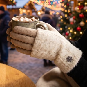 Mănuși damă, Antonio, cu funcție touch și manșetă detașabilă, culoare bej, one size