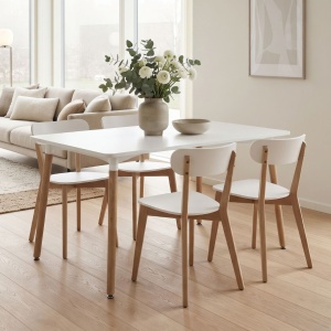 Masă dreptunghiulară albă modernă JUMI, 120x80x72 cm, pentru dining sau birou