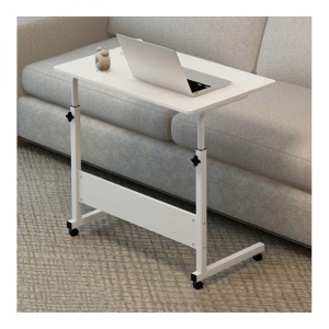 Masă mobilă, reglabilă, pe roți, pentru laptop, cadru metalic, culoarea alb, 80x40 cm, eCarla, STL03WZ2