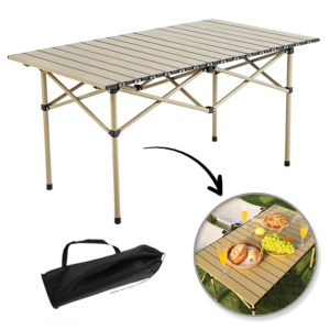 Masă pliabilă, cu cadru metalic și blat rezistent, compactă pentru camping – 95x56x50 cm, eCarla, SC09K