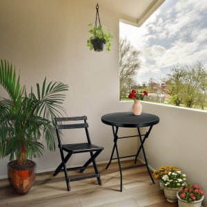 Masă pliabilă, Jumi, neagră, rotundă 60 cm, pentru grădină sau terasă