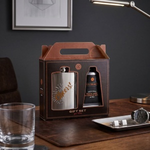 Set cadou pentru bărbați, MEN'S COLLECTION, gel de duș și sticluță de buzunar din oțel inoxidabil