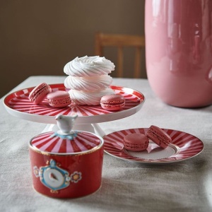 Mini tavă din porțelan, pentru tort, Pip Studio, Red/Pink, 24 cm, colecția Love Birds