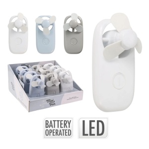 Mini ventlator portabil, cu baterii și LED, 11x4.8 cm, baby blue