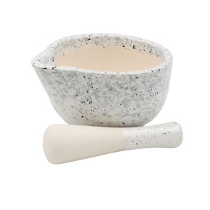 Mojar cu pistil 330 ml, Excellent Houseware, ceramică, alb terrazzo