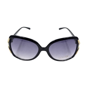 Ochelari de soare damă, Tiara, ramă neagră lucioasă, formă fluture, detalii aurii, lentile fumurii, protecție UV 400