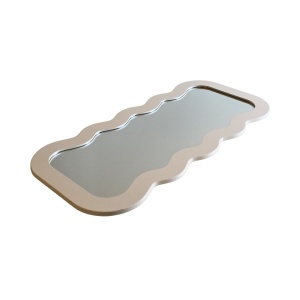 Oglindă decorativă cu ramă ondulată – 37x80 cm, sticlă + cadru MDF, bej