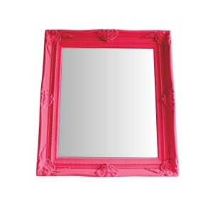 Oglindă decorativă, de perete, Hoff Interieur, ramă ornamentală, roz fucsia, design baroc elegant, pentru living, dormitor sau hol, 80x68 cm