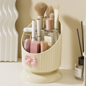 Organizator pentru pensule, crem cu fundiță roz, 15,8 x 11 cm, Ecarla