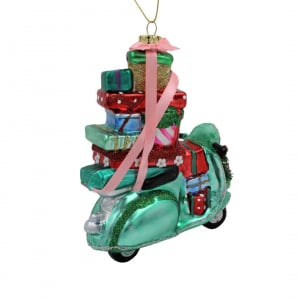 Ornament Edelman, din metal - Scuter turcoaz cu cadouri