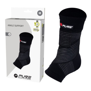 Orteză pentru Gleznă Tricotat Pure 2 Improve – Mărimea M | Negru | Bandă Elastică cu Velcro