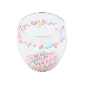Pahar cu inserție de biluțe colorate pastel, pereți dubli, sticlă borosilicată, 250 ml, Aurora Bloom