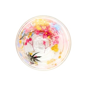 Pahar cu inserție de flori uscate, floarea miresei galben, roz și verde, pereți dubli, sticlă borosilicată, 200 ml, Aurora Bloom