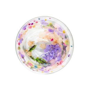 Pahar cu inserție de flori uscate, hortensii și limonium culori pastel, pereți dubli, sticlă borosilicată, 200 ml, Aurora Bloom