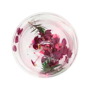 Pahar cu inserție de flori uscate mov, roz și verde, hortensie, pereți dubli, sticlă borosilicată, 250 ml, Aurora Bloom