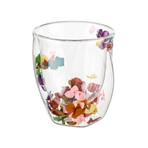 Pahar cu inserție de flori uscate multicolor, hortensie, pereți dubli, sticlă borosilicată, 250 ml, Aurora Bloom