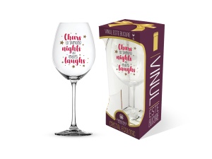 Pahar pentru vin din cristal de Bohemia, cu mesaj amuzant "Cheers to sparkling nights and endless laughs"
