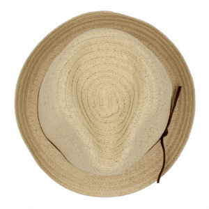 Pălărie de plajă bărbați Aristo, natur, stil fedora, cu șnur decorativ maro, ușoară și respirabilă, protecție solară, diametru 27 cm