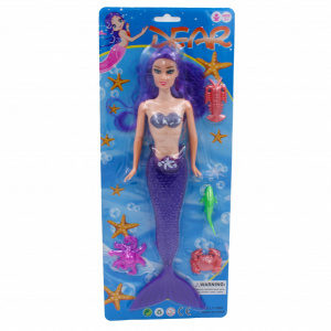 Papusa sirena mov cu accesorii animalute colorate