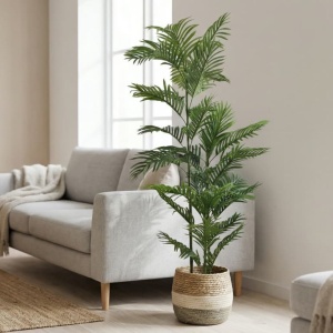 Plantă artificială Areca 150 cm, cu frunze verzi lungi și detalii realiste, pentru interior, ghiveci negru inclus