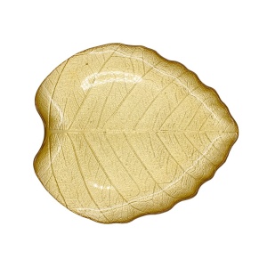 Platou din Sticlă cu Design Frunză – Ø28 cm | Decor Auriu Elegant