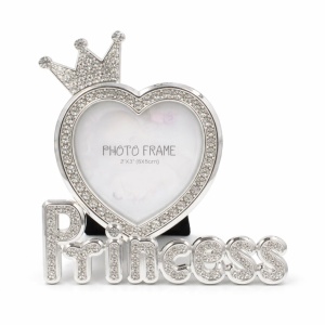 Ramă Foto Princess AZAY cu Coroană și Cristale, 8x8 cm, Ramă Foto Bebeluși, Cadou Botez / Nou-Născut, Cutie Cadou Inclusă