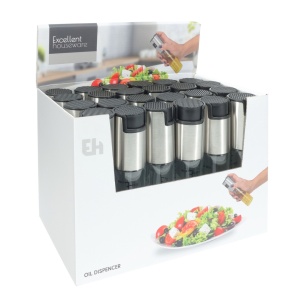 Pulverizator ulei pentru gătit și salate, recipient gradat 90 ml, spray fin, design modern din inox și sticlă