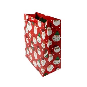 Pungă pentru cadouri de Crăciun Eurowrap, roșie cu Moș Crăciun, 26.5 x 33 cm, cu burduf 14 cm și tag inclus