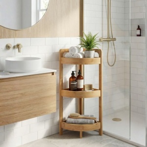 Raft baie, din bambus, cu 3 etajere, colțar, 23x23x61 cm, Bathroom Solutions