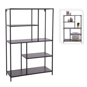 Raft cu 4 polițe, structură metalică și MDF, maro/negru, 76x30x116 cm