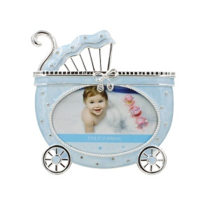 Ramă Foto Copii AZAY Tip Cărucior Bebe, Albastru, 13x9 cm, Decor Cameră Bebeluș, Cadou Nou-Născut, Cutie Cadou Premium Inclusă