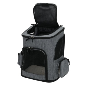 Rucsac pentru transport animale de companie Jumi, ventilat, fund rigid, fereastră laterală cu fermoar, compartiment pentru apă, gri închis