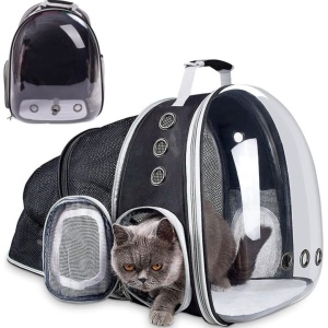 Rucsac pliabil transport animale de companie Jumi, cu fereastră transparentă și plasă extensibilă, ventilat, fund rigid, culoare negru-gri