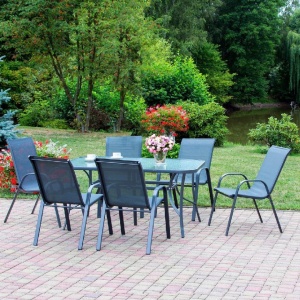 Scaun de grădină Jumi, modern, cu cadru metalic, model FIESTA, culoare gri