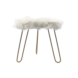 Scaun Decorativ cu Blăniță Artificială, 30x30x28 cm, 3 Picioare Metalice – Home & Styling, alb