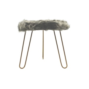 Scaun Decorativ cu Blăniță Artificială, 30x30x28 cm, 3 Picioare Metalice – Home & Styling, gri