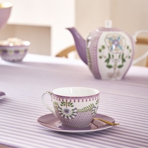 Set 2 căni Cappuccino, din porțelan, Pip Studio, Cup & Saucer Lilac, 280 ml, colecția Lily & Lotus