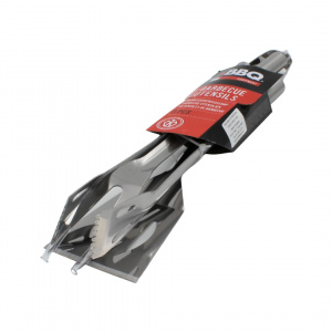 Set 3 ustensile pentru grătar – inox, 35 cm: spatulă, furculiță și clește