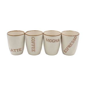 Set 4 căni pentru cafea, Alpina, Coffee - Espresso - Latte - Mocha, 280 ml