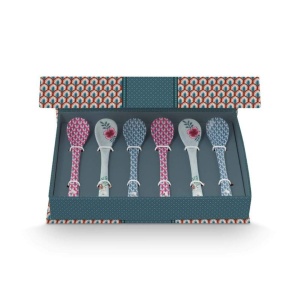 Set 6 lingurițe, din porțelan, Pip Studio, Blue, 13 cm, colecția Flower Festival