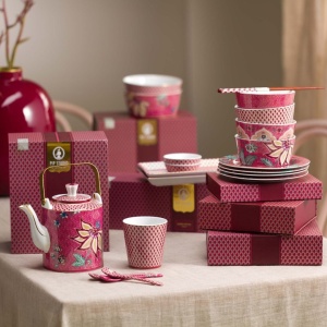 Set 6 lingurițe, din porțelan, Pip Studio, Dark Pink, 13 cm, colecția Flower Festival