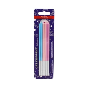 Set 6 lumânări drepte, pentru tort, Celebright, nuanțe pastel roz și albastru, bază albă, 15 cm