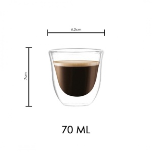 Set 6 pahare cafea, pereți dubli, sticlă borosilicată, 70 ml