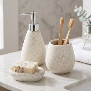 Set accesorii de baie 3 piese, din ceramică, culoare alb, design modern