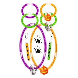 Set accesorii fluorescente Glow in the Dark, pentru Halloween, brățări, coliere și accesorii tematice, 24 piese