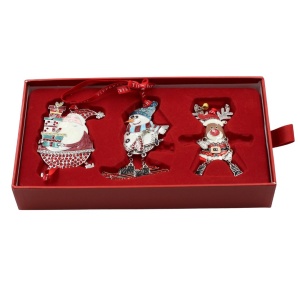 Set cadou Bailey & Brooke, 3 decorațiuni metalice „Moș Crăciun și prietenii săi”
