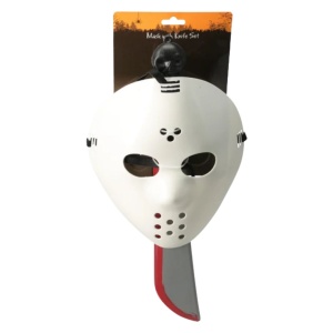 Set mască de Halloween și cuțit decorativ cu mâner schelet, alb/negru, accesoriu costum